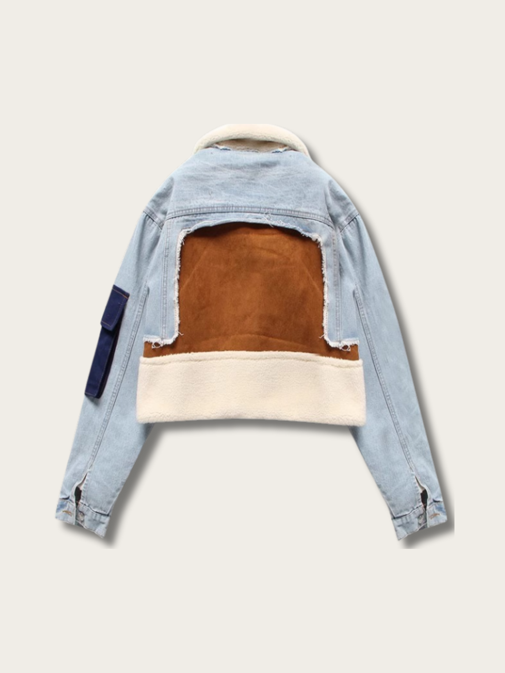 Urban Edge Shearling Denim Jacket - #00008b:Dark Blue