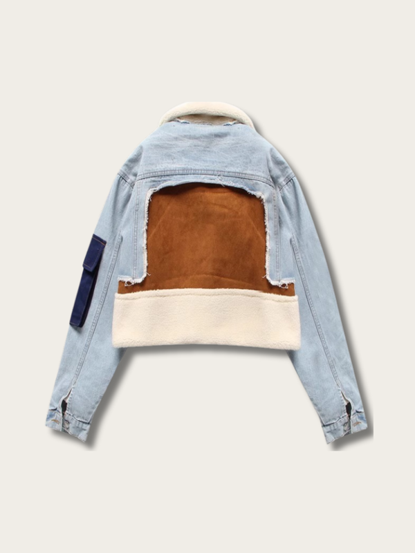 Urban Edge Shearling Denim Jacket - #00008b:Dark Blue