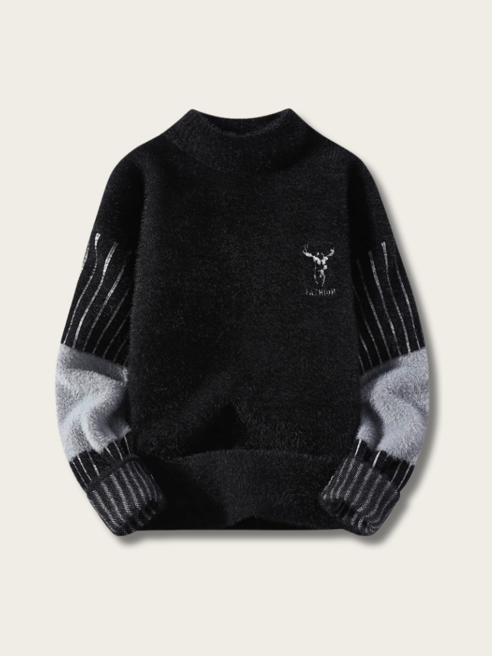 Frostbound Elk Knit Sweater - black:Black
