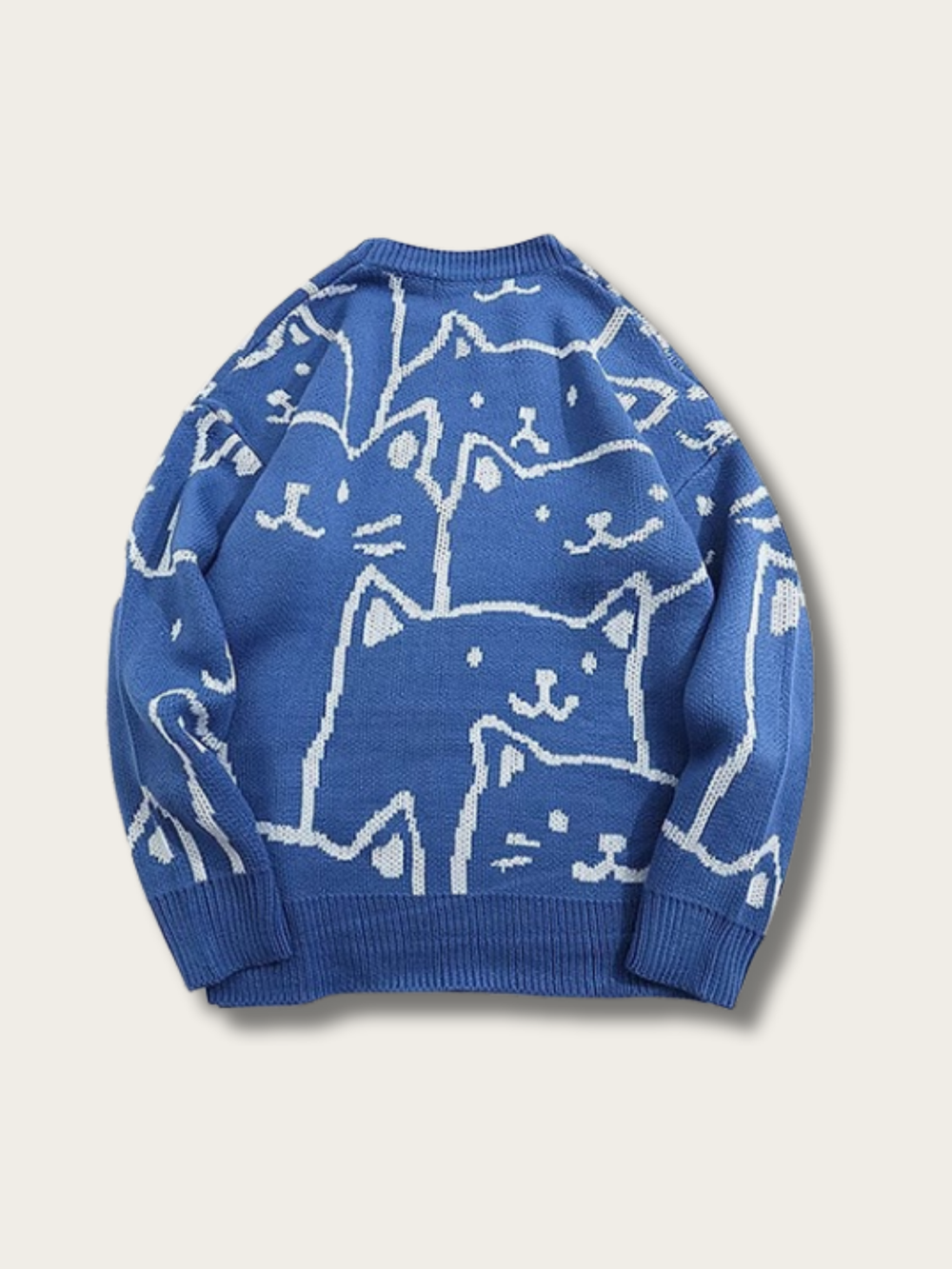 Whimsical Cat Knit Sweater - #0000ff:Blue