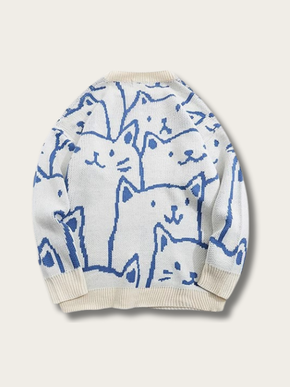 Whimsical Cat Knit Sweater - black:Black