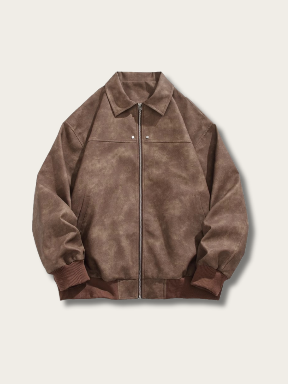 Vintage Luxe Suede Bomber Jacket - #ffc0cb:Pink