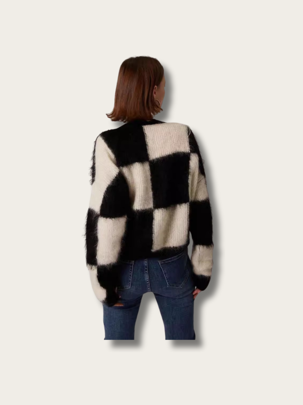 Checkered Chic Mohair Japanese Sweater - Black
