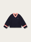Varsity Emblem Knit Sweater - #000000:Navy Blue