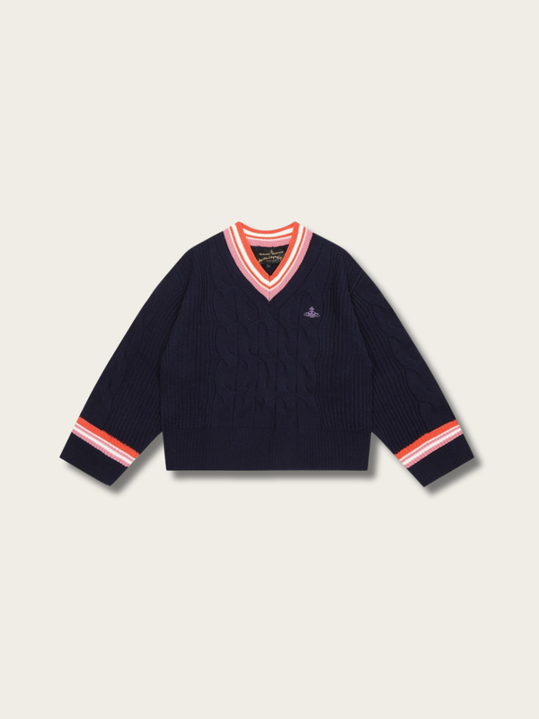 Varsity Emblem Knit Sweater - #000000:Navy Blue