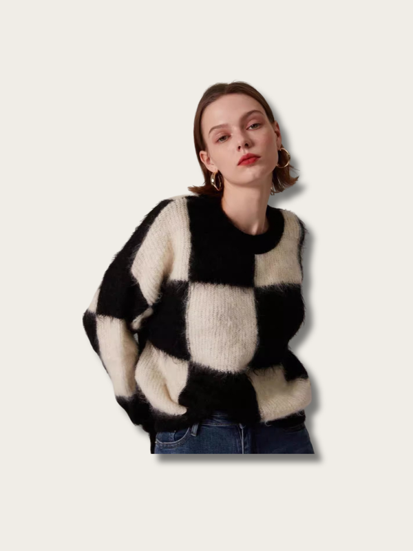 Checkered Chic Mohair Japanese Sweater - Black