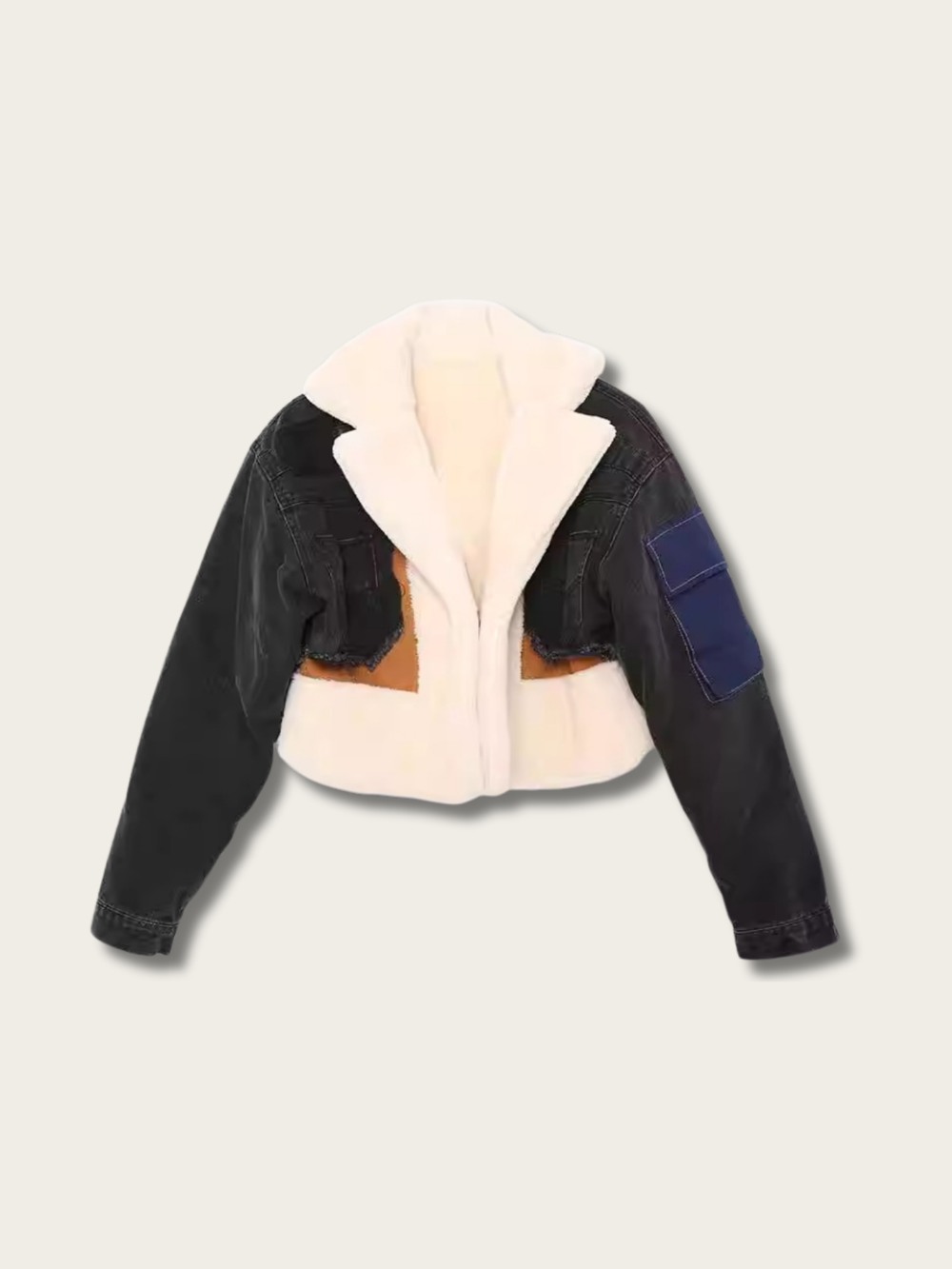 Urban Edge Shearling Denim Jacket - #00008b:Dark Blue
