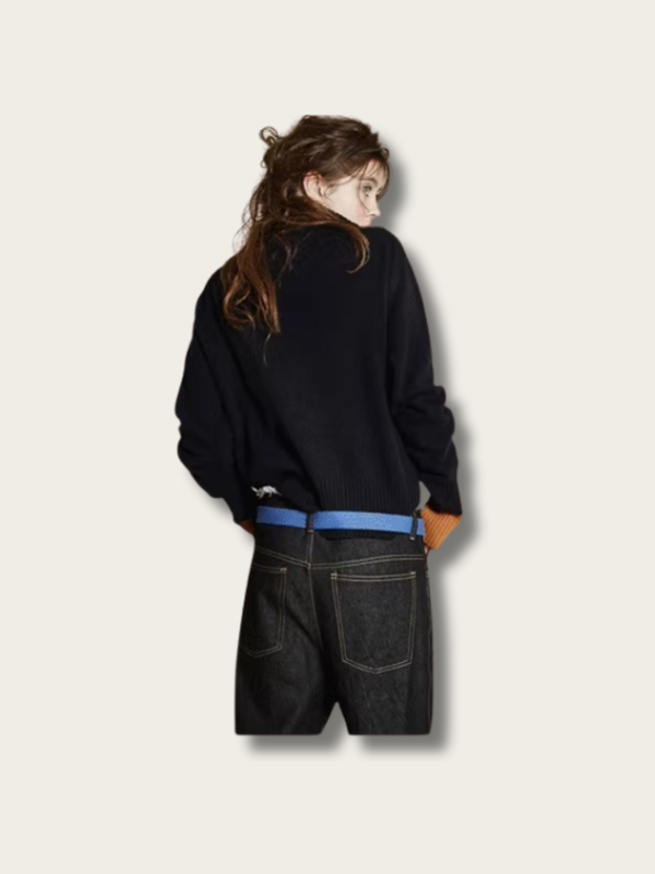 Contrast Charm Japanese Sweater - Black