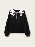 Classic Sailor Button-Up Sweatshirt - black:Black