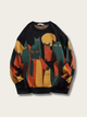 Cat Night Silhouette Knit Sweater - black:Black