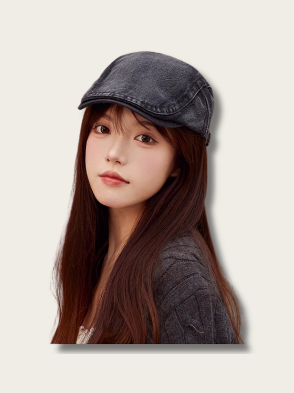 Classic Denim Flat Cap - Black:Black
