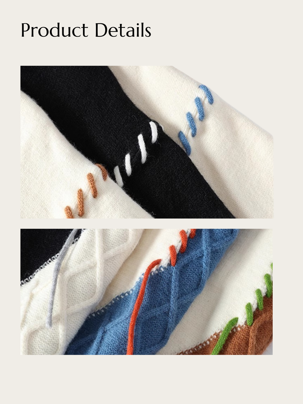 Artisan Patchwork Knit Sweater - black:Black