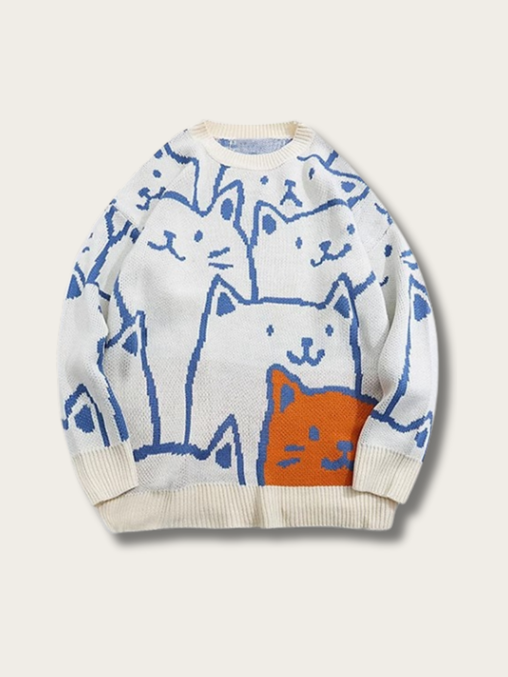 Whimsical Cat Knit Sweater - black:Black