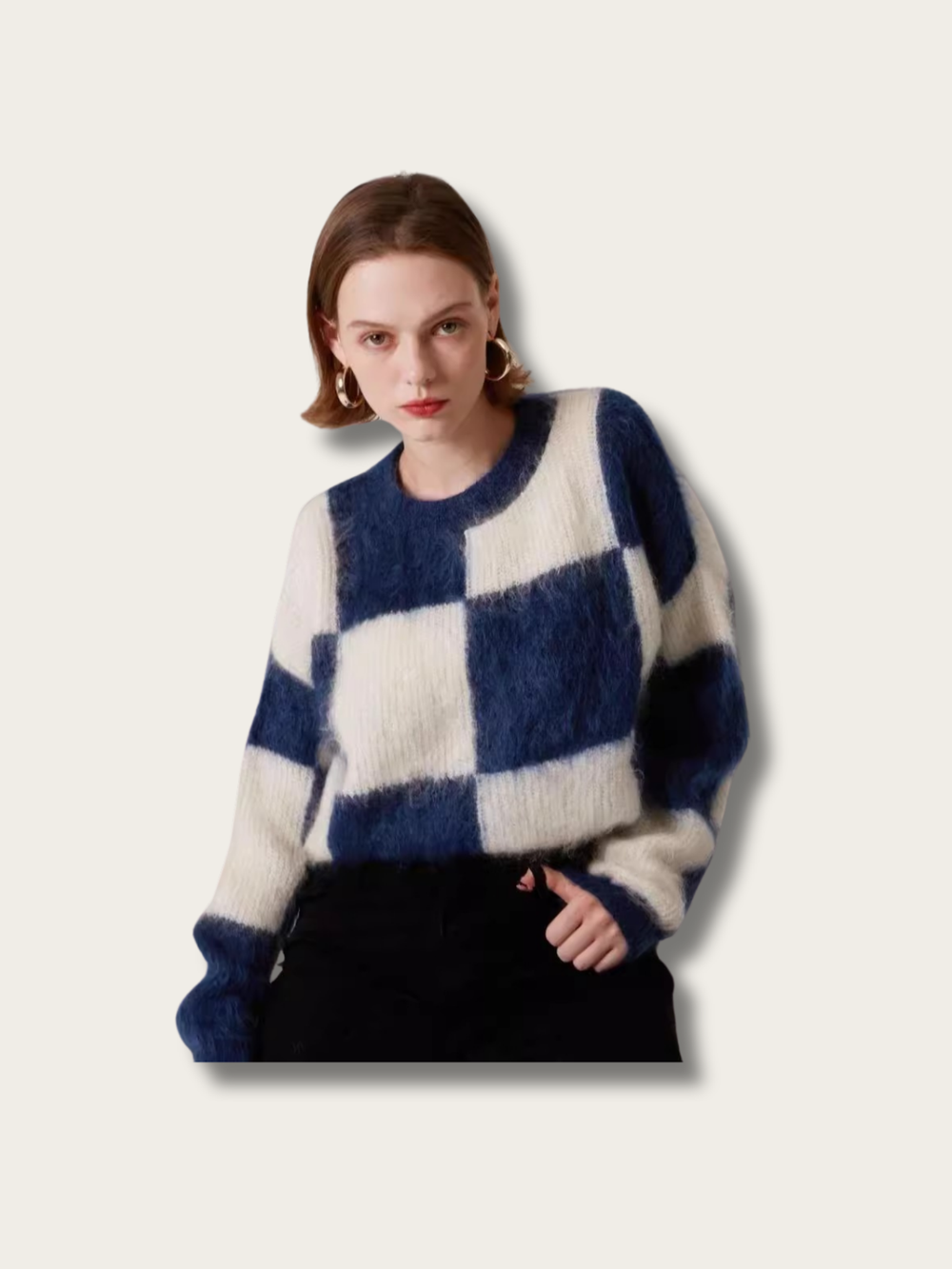 Checkered Chic Mohair Japanese Sweater - Black