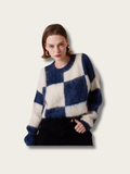Checkered Chic Mohair Japanese Sweater - Black