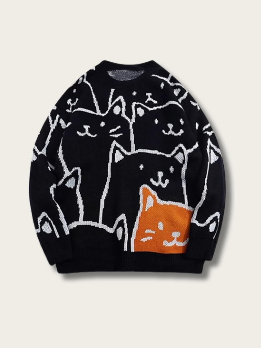Whimsical Cat Knit Sweater - #0000ff:Blue