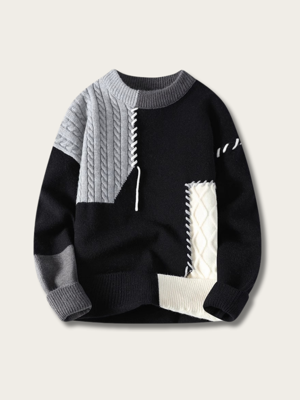 Artisan Patchwork Knit Sweater - black:Black