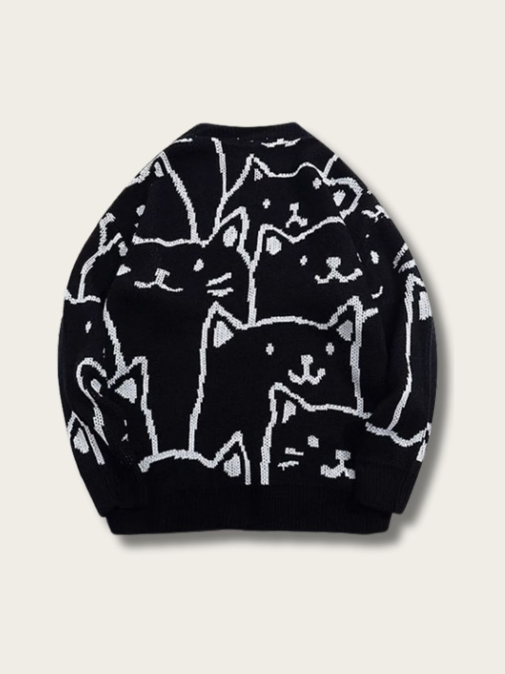 Whimsical Cat Knit Sweater - #0000ff:Blue