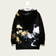 Black hoodie with crane and floral design on a white background