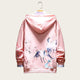 Pink hoodie with crane and cherry blossom design on a white background
