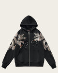 Black hoodie with dragon embroidery on a white background