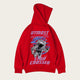 Red hoodie with 'Star Crossed' graphic and 'UTMOST' branding on a white background
