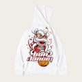 White hoodie with a dragon and basketball design on a white background