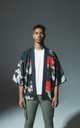 Elegant Black Crane & Blossom Kimono Jacket
