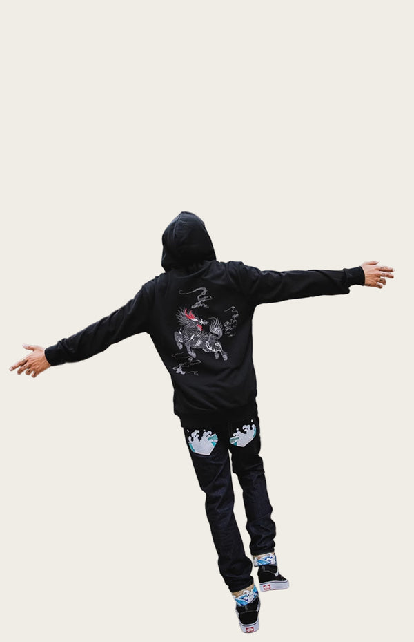 Embroidered Inferno Kirin Japanese Hoodie