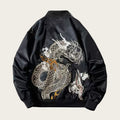 Black jacket with dragon embroidery on a white background