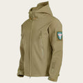 Khaki jacket with a patch on a white background