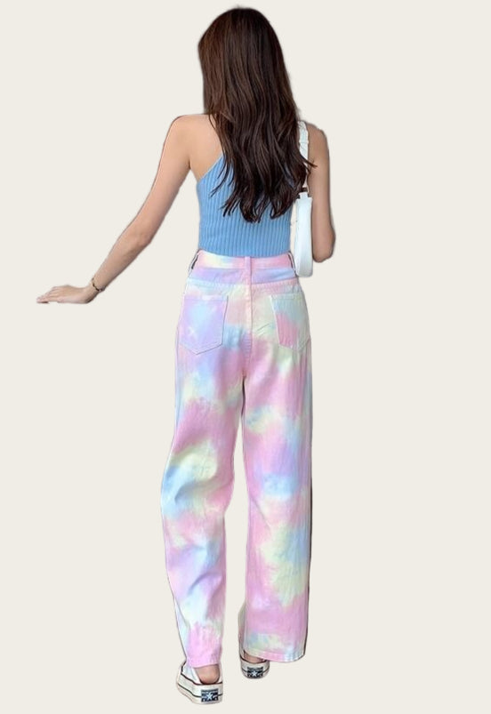Woman in tie-dye pants