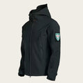 Black tactical jacket with a patch on a white background