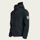 Black tactical jacket with a patch on a white background