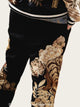 Black pants with gold floral and tiger embroidery
