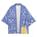 Blue Cat-Doodle Kimono Cardigan – Playful Unisex Layer