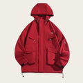 Red jacket with a hood on a white background
