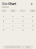 Size chart for Ruemood clothing with measurements in centimeters.