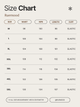 Size chart for clothing by Ruemood with measurements in centimeters.