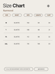 Size chart for clothing by Ruemood with measurements in centimeters.