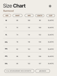 Size chart for clothing by Ruemood with measurements in centimeters.