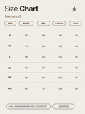 Size chart for Ruemood products with measurements in centimeters.