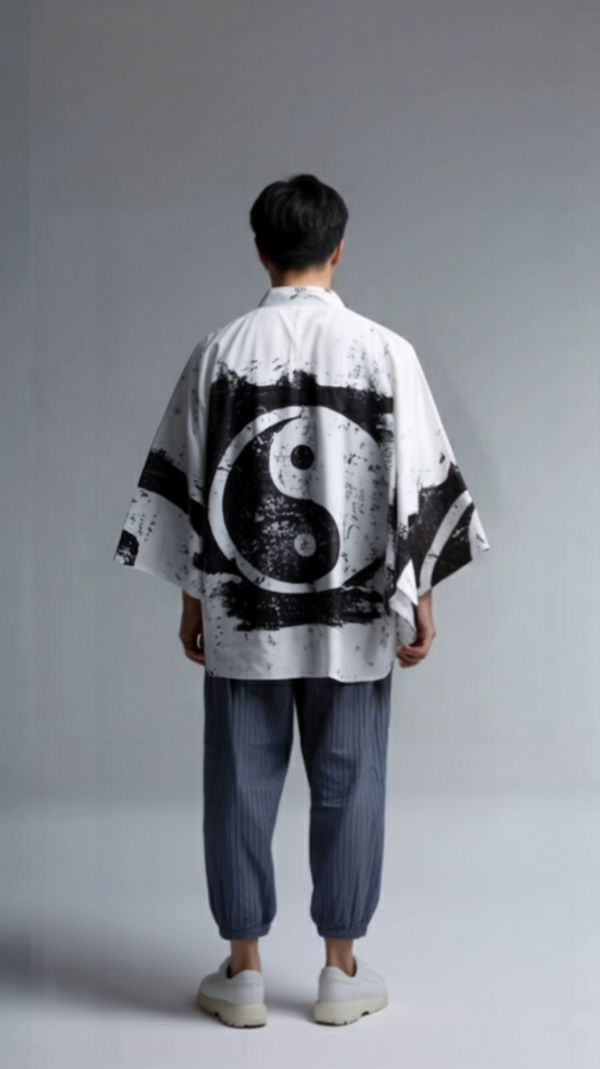Ink-Splash Yin-Yang Kimono Cardigan – Unisex Zen Haori