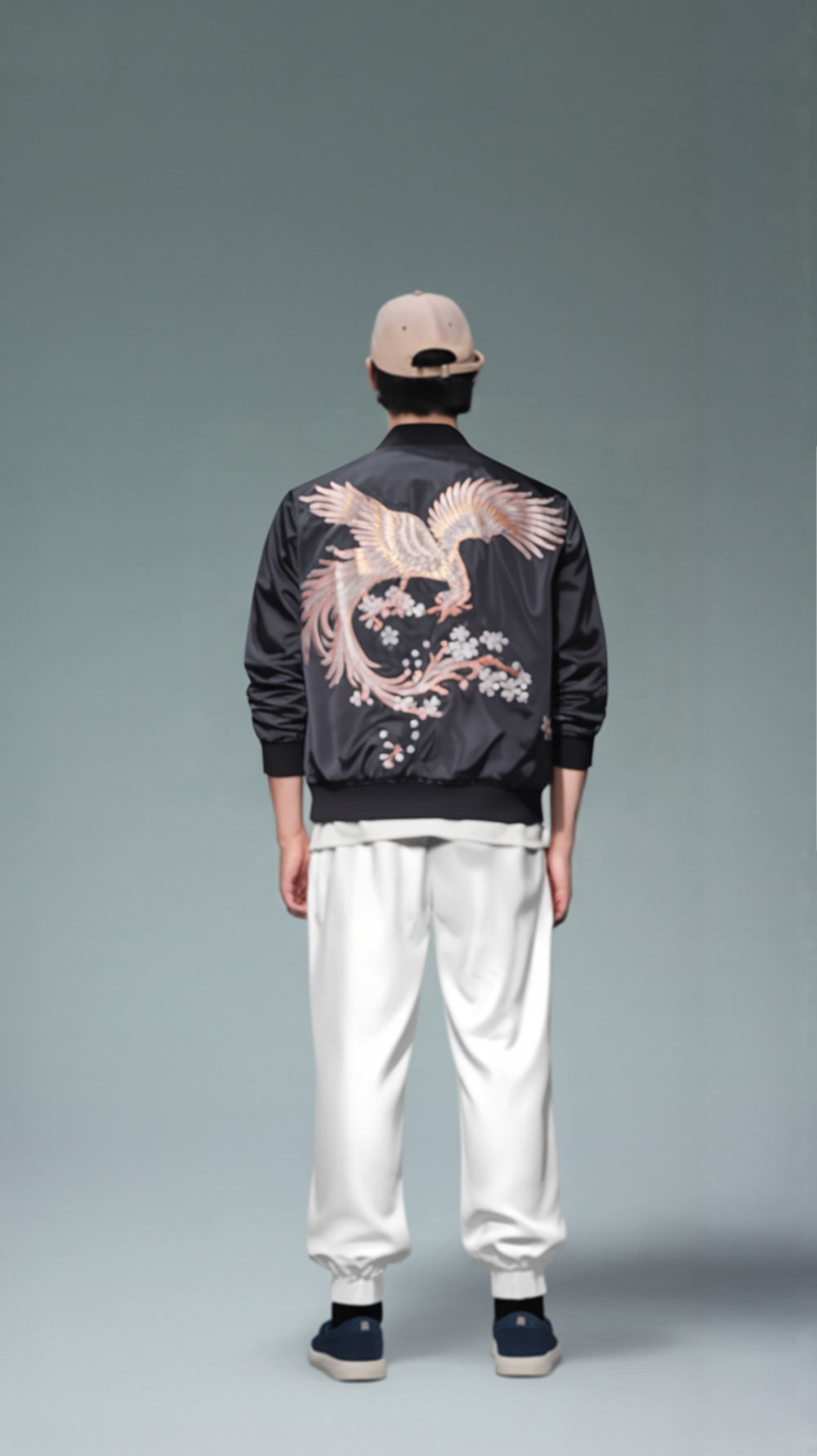 Embroidered Phoenix Bomber Jacket – Mythical Elegance in Black