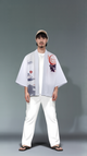 Japanese Geisha Print White Kimono Haori Cardigan Jacket