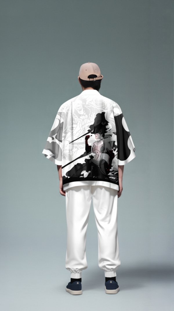 Monkey D. Luffy “Ink Smoke” Haori Kimono Jacket – White & Black Unisex Anime Streetwear