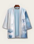 Watercolor Lotus Kimono Jacket – Sky-Blue Unisex Haori Cardigan