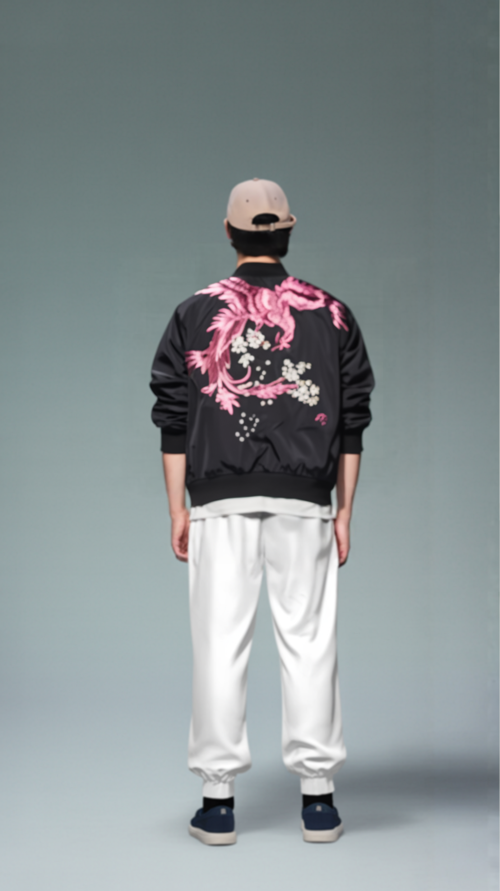 Embroidered Phoenix Bomber Jacket – Mythical Elegance in Black