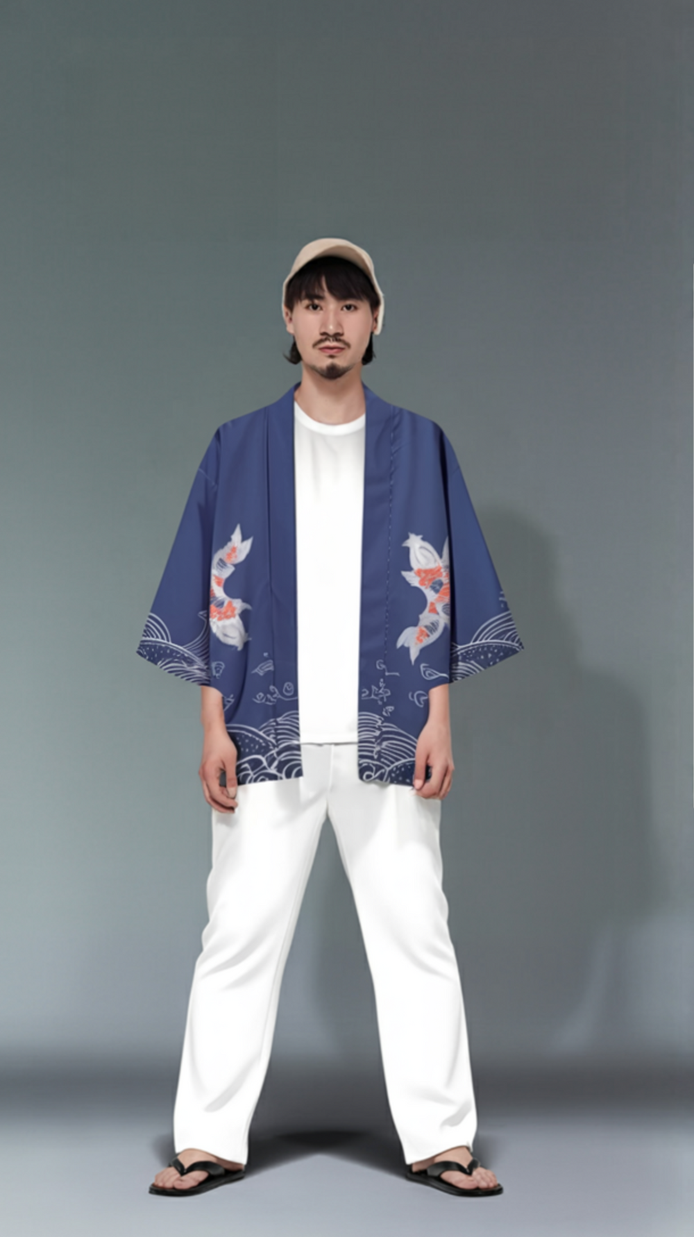 Lucky Koi Waves Kimono Cardigan – Deep-Sea Blue Haori
