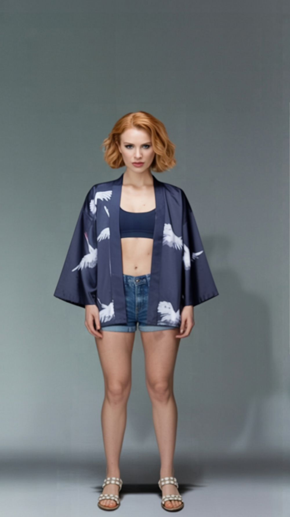 Classic Crane Kimono Jacket – Black Minimalist Design